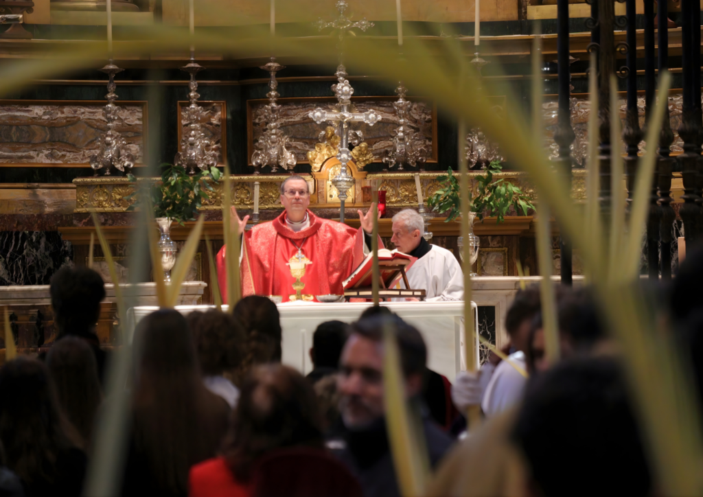 Mons. Jesús Vidal, Obispo de Segovia, en la Eucaristía del Domingo de Ramos en la Catedral.